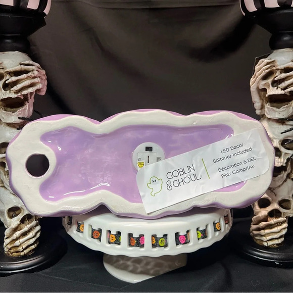 Goblin & Ghoul Whimsical Purple Halloween Ceramic Light Up Happy Ghost Trio - Picture 11 of 12
